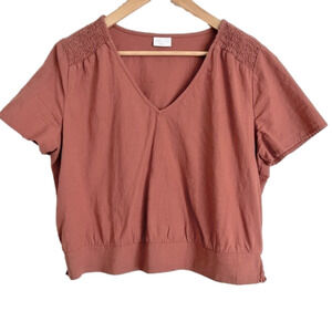 Abound cotton Crop short sleeve V-neck top. Burnt orange pink colour. Size Large